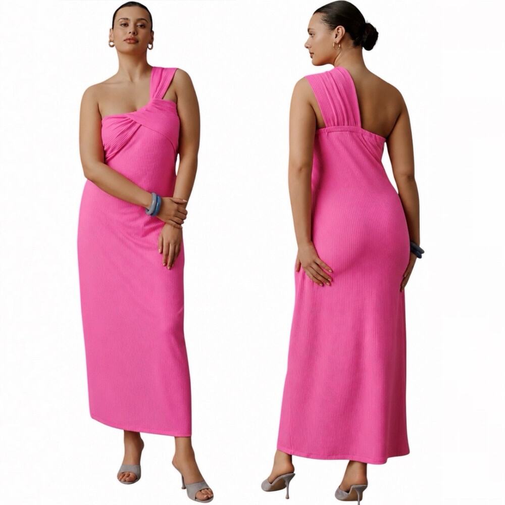 Anthro Porridge Antonia Twist-Front Midi Dress Pink Size XL glam preppy Chic